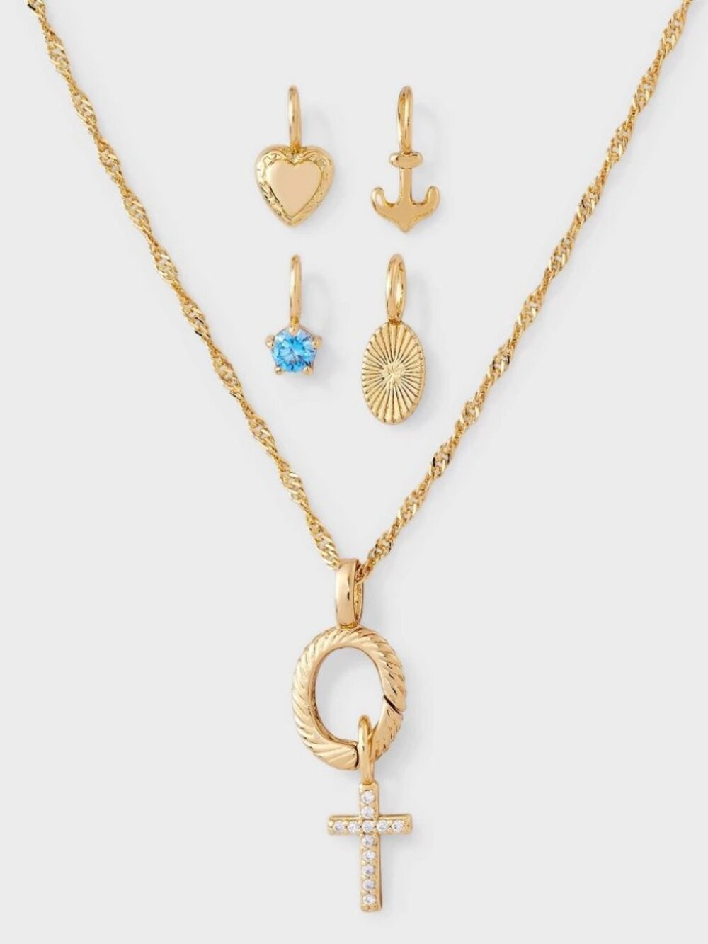 14K Gold Dipped Cubic Zirconia Cross Pendant Charm Necklace 5pc Set - Picture 3 of 3